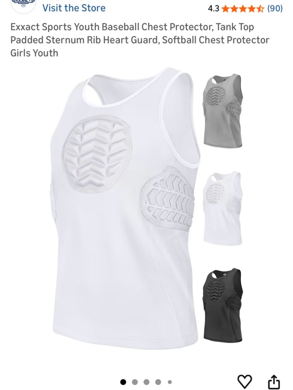 Youth Padded Chest Protector Tank Top for Kids - White